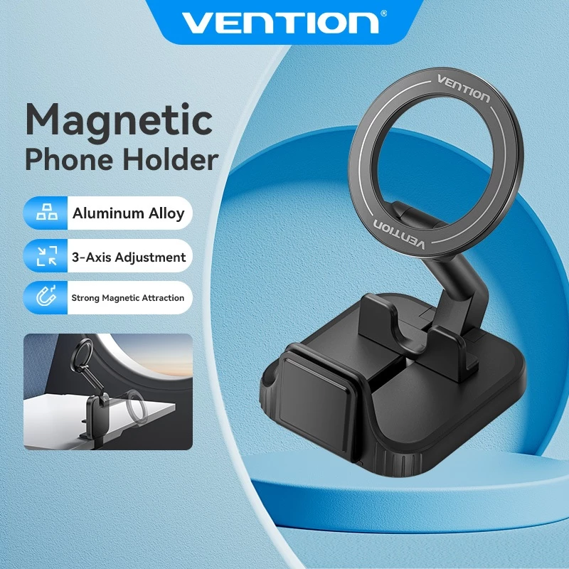 Vention Aluminum Alloy Magnetic Phone Holder 810° Multi-Angle Rotation Compact Portable